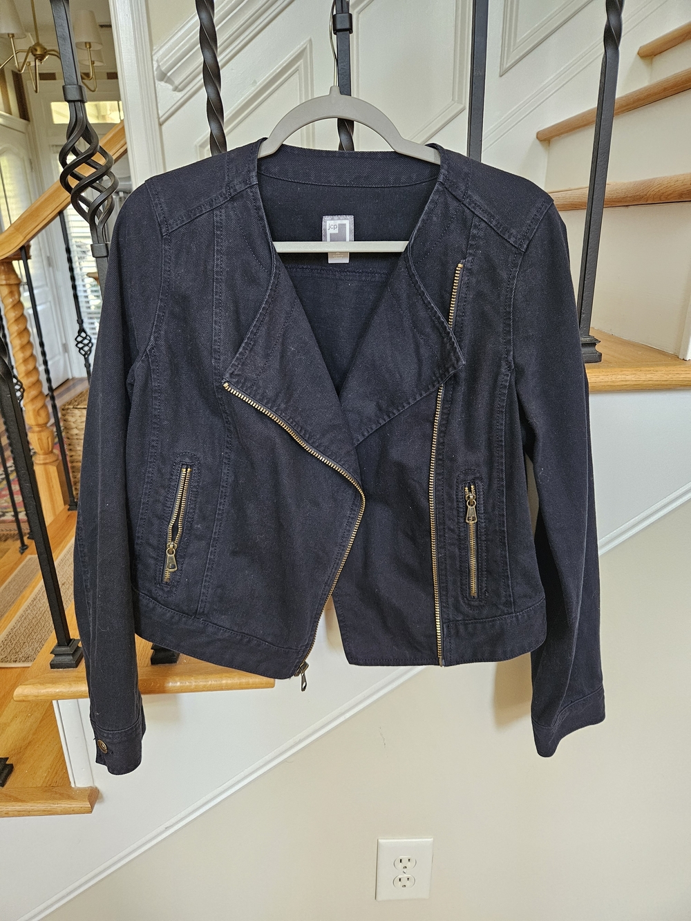 Black Asymmetrical Denim Zip Jacket - JCP